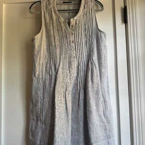 Quince 100% European Linen Sleeveless Swing Dress in Blue Pinstripe